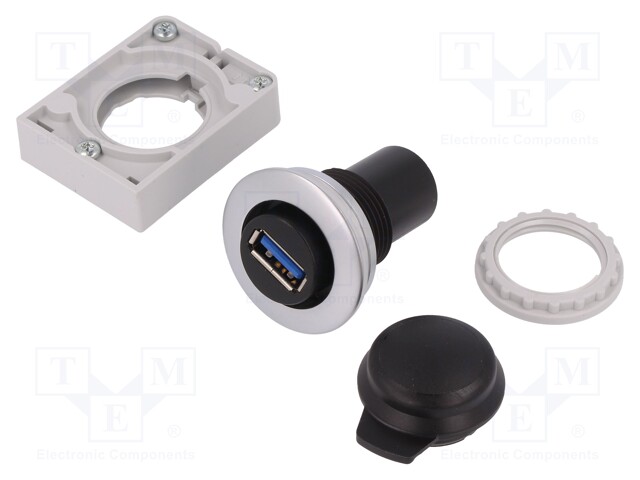 USB socket; 30mm; RMQ-Titan; Ø30.5mm; IP20; USB 3.0 A/A