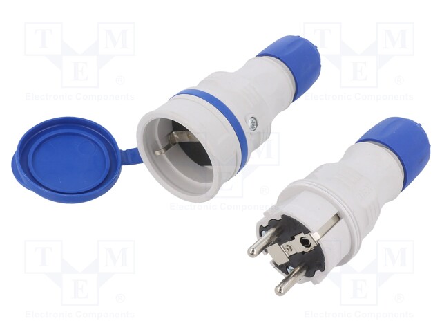 Connector: AC supply; male,female; socket,plug; 2P+PE; 250VAC; 16A