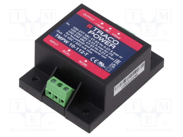 Power supply: switched-mode; for building in; 10W; 12VDC; 833mA