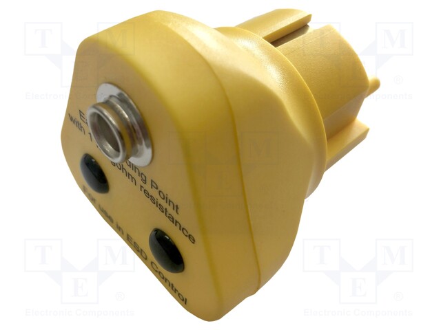 Earthing plug; ESD; Features: one 10mm male press stud; yellow