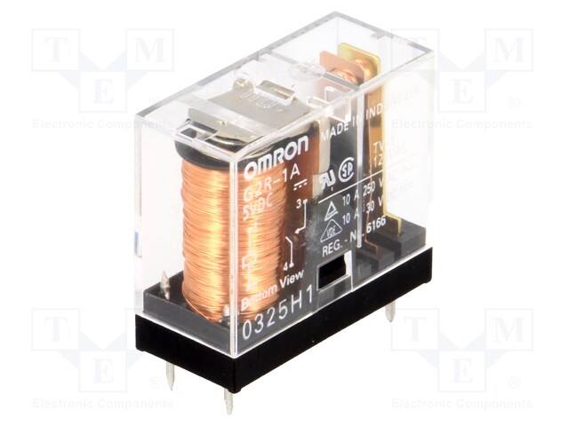 Relay: electromagnetic; SPST-NO; Ucoil: 5VDC; 10A/250VAC; toff: 5ms