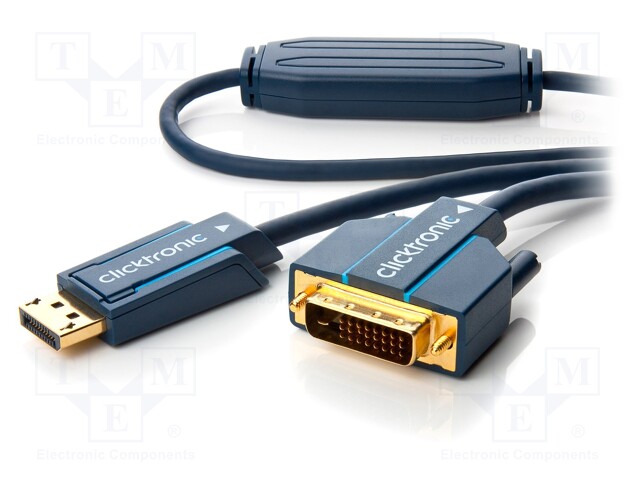 Cable; DisplayPort plug,DVI-D (24+1) plug; 3m; blue