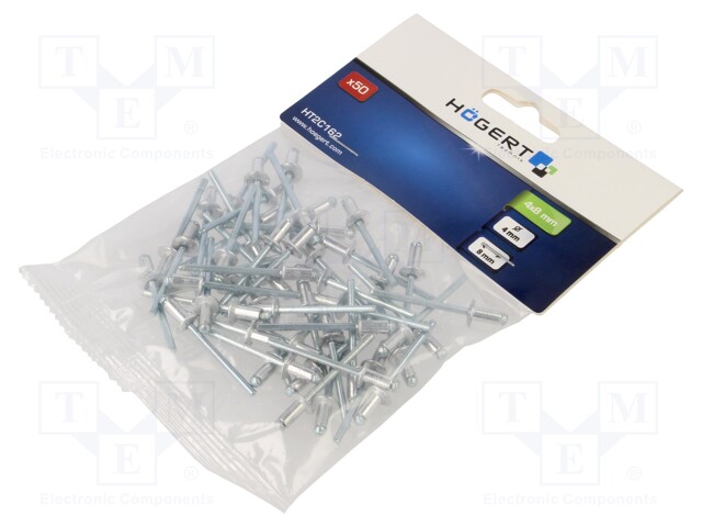 Rivet; aluminium; Rivet diam: 4mm; L.rivet: 8mm; 50pcs.