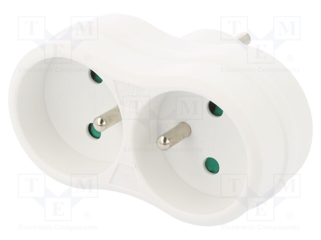 Connector: AC supply; splitter; Layout: 2P+PE; white; 250VAC; 16A