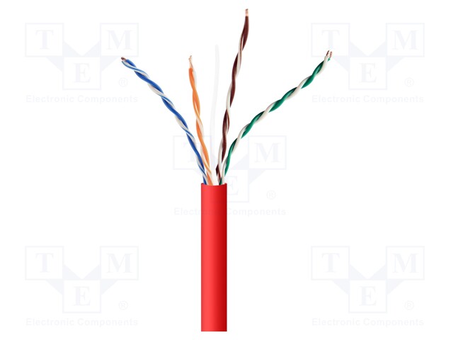 Wire; U/UTP; 5e; solid; CCA; 4x2x24AWG; PVC; red; 305m; Øcable: 5.4mm