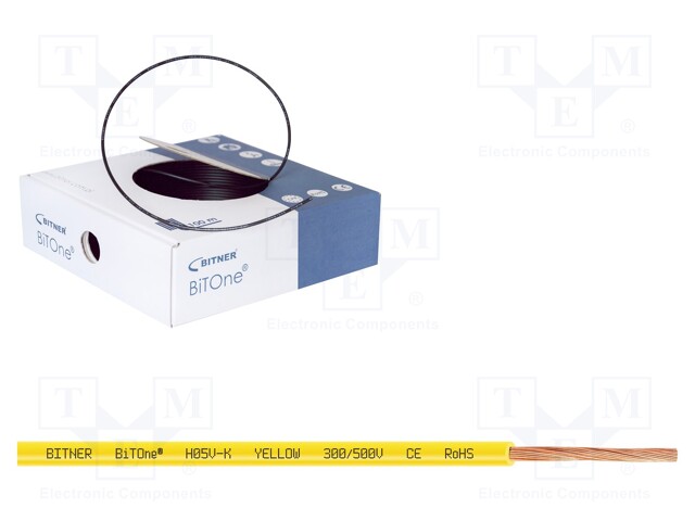 Wire; BiTOne; stranded; Cu; 0.5mm2; yellow; PVC; 300/500V; 100m