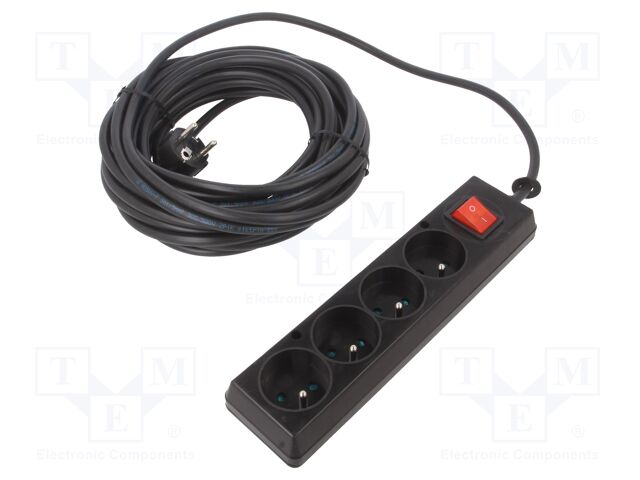 Extension lead; Sockets: 4; PVC; black; 3x1,5mm2; 10m; 16A