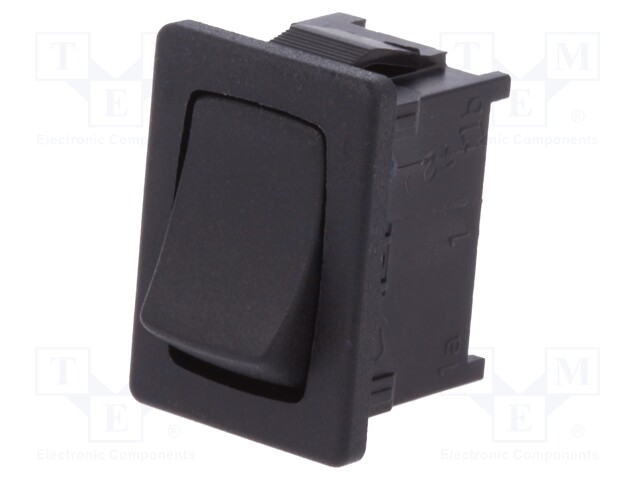 ROCKER; SPST; Pos: 2; OFF-ON; 12A/250VAC; black; IP40; none; 100mΩ