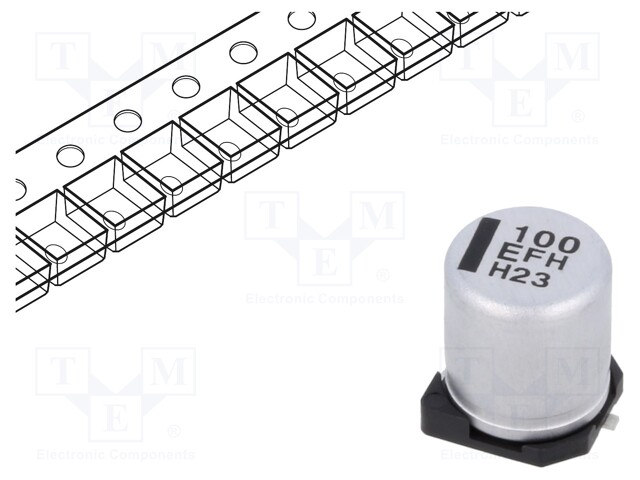 Capacitor: electrolytic; low ESR; SMD; 100uF; 25VDC; Ø6.3x7.7mm