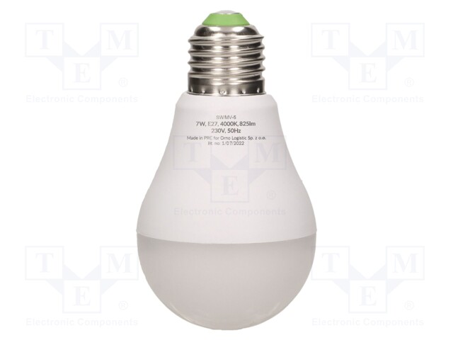 LED lamp; E27; 230VAC; 825lm; 7W; 360°; 4000K; CRImin: 80; 10m