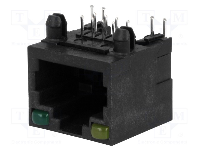 Socket; RJ45; PIN: 8; with LED; Layout: 8p8c; Locking: top latch; THT