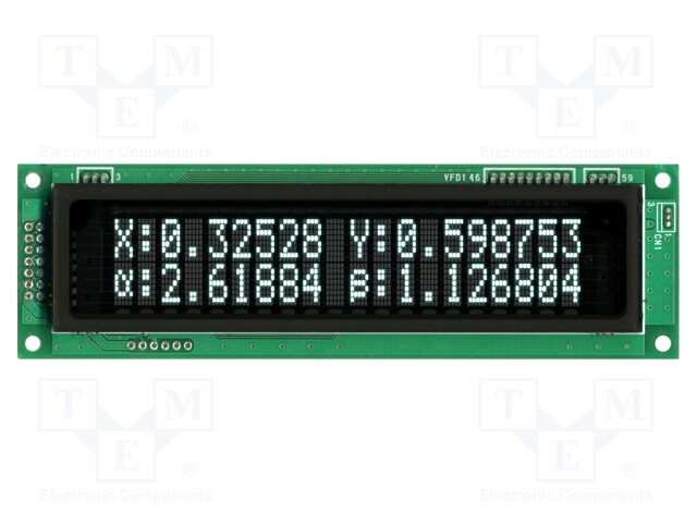 Display: VFD; alphanumeric; 20x2; Char: 9.2mm; 350cd/m2; PIN: 20