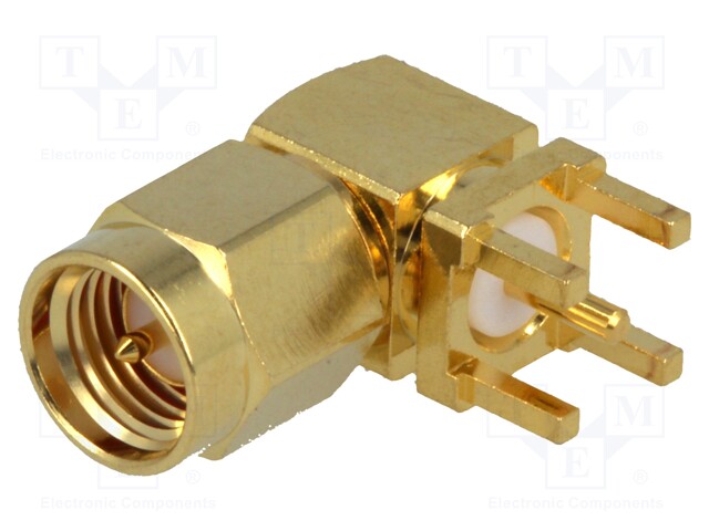 Socket; SMA; male; angled 90°; THT; gold-plated