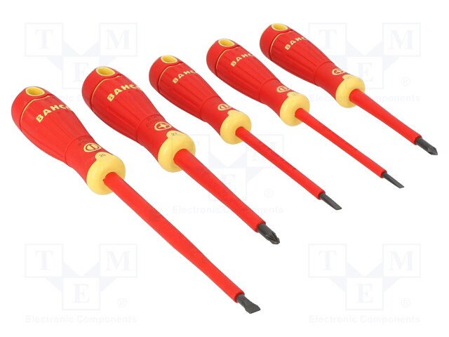 Kit: screwdrivers; insulated; Pozidriv®,slot; BahcoFit; 5pcs.