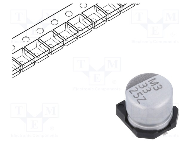 Capacitor: electrolytic; SMD; 33uF; 25VDC; Ø6.3x5.7mm; ±20%