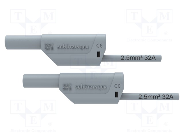 Test lead; 16A; banana plug 4mm,both sides; Urated: 1kV; Len: 0.5m