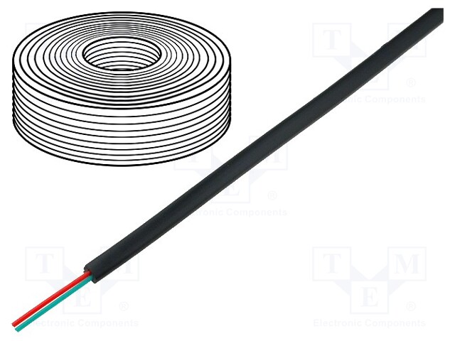 Wire: telecommunication cable; stranded; 2x28AWG; black; 100m