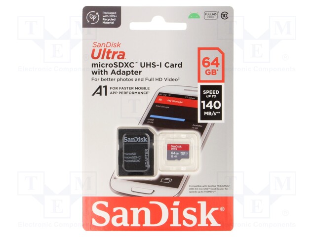 Memory card; Android; microSDXC; 64GB; R: 140MB/s; Class 10 UHS U1