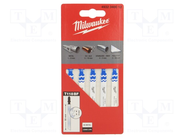Hacksaw blade; metal; 55mm; 5pcs; Kind of holder: T