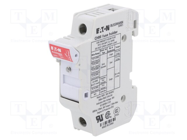 Fuse holder; 10.3x38mm; Mounting: DIN; 32A; 690VAC; Poles: 1