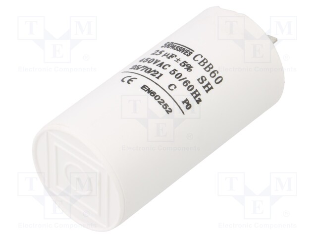 Capacitor: motors, run; 25uF; 450V; Ø45x90mm; -25÷70°C; ±5%; 3000h