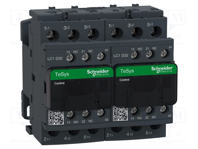 Relay Contactor, TeSys D Series, 3PST-NO, 3P, 32 A at 440 VAC, 18.5 kW at 690 VAC