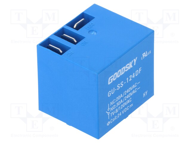 Relay: electromagnetic; SPDT; Ucoil: 24VDC; 30A; Mounting: PCB