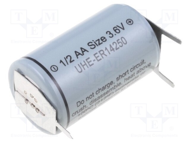 Battery: lithium; 3.6V; 1/2AA; 3pin,positive pole:  2pin,for PCB