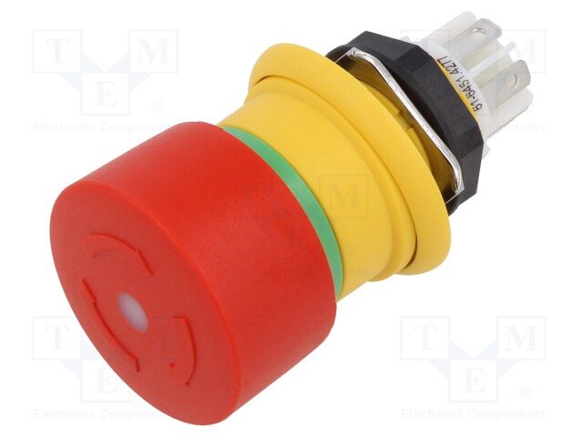 Emergency Stop Switch, SPST-NC, SPST-NO, Turn to Release, Quick Connect, Solder, 200 mA, 50 V