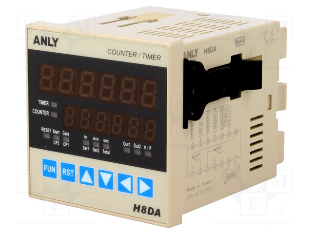 Counter: electronical; 2x LED; time/pulses; SPDT; IN 1: NPN,PNP