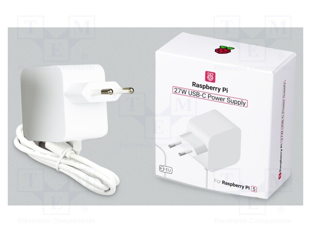 Power supply; Raspberry Pi 5; SC1111,SC1112; 1.2m; white; 5A; 27W