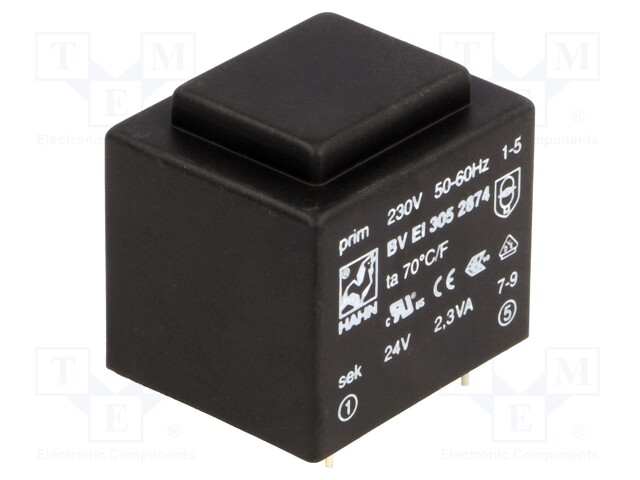 Transformer: encapsulated; 2.3VA; 230VAC; 24V; 96mA; Mounting: PCB