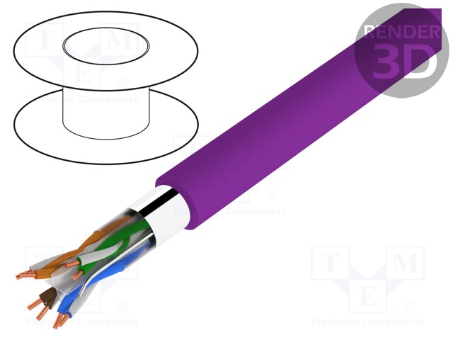 Wire; F/UTP; 6; solid; Cu; 4x2x23AWG; LSZH; violet; 6mm; CPR: Dca
