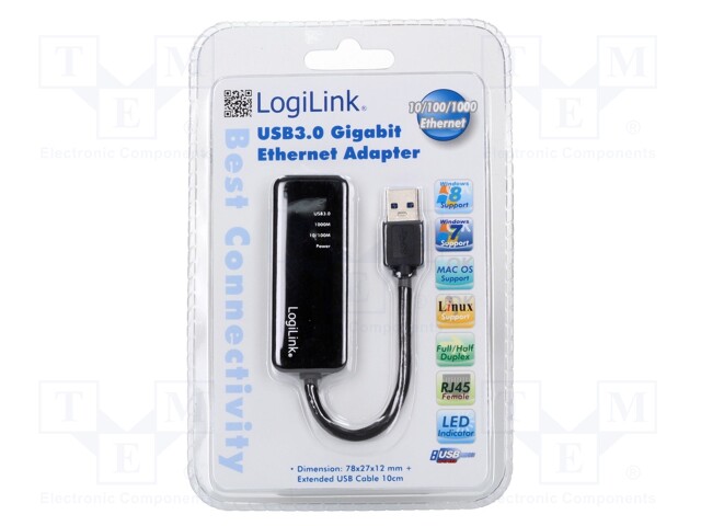 USB to Fast Ethernet adapter; USB 3.0; RJ45 socket,USB A plug