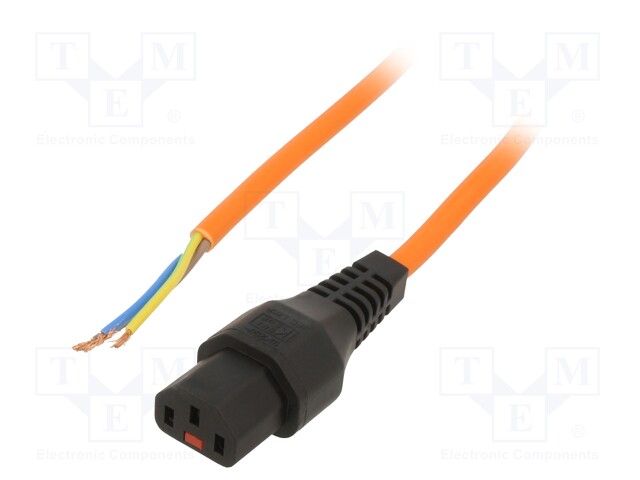 Cable; IEC C13 female,wires; 3m; with IEC LOCK locking; orange