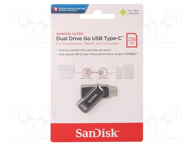 Pendrive; USB 3.1; 256GB; 150MB/s; USB A,USB C; DUAL DRIVE GO