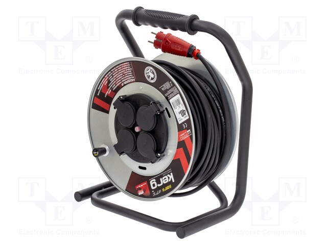 Extension lead; reel; Sockets: 4; rubber; black; 3x1,5mm2; 40m; 16A