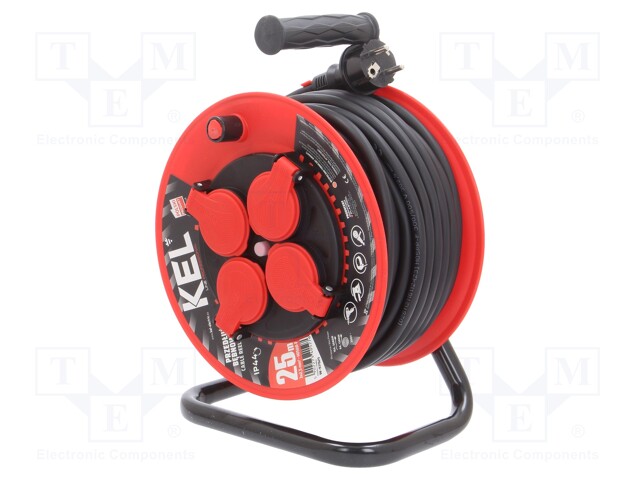 Extension lead; reel,with non-rotating sockets; Sockets: 4; 25m