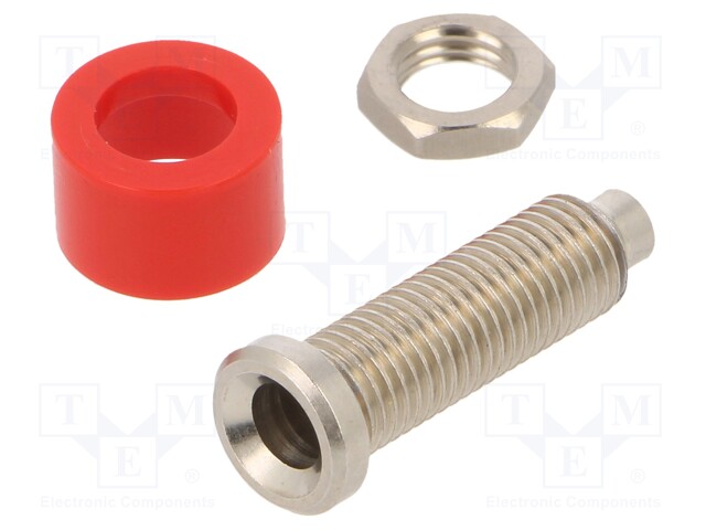 Socket; 4mm banana; 36A; 30VAC; 60VDC; Cutout: Ø6mm; red; insulated