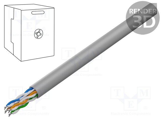 Wire; U/UTP; 5e; solid; CCA; 4x2x24AWG; PVC; grey; 305m; Øcable: 5.4mm
