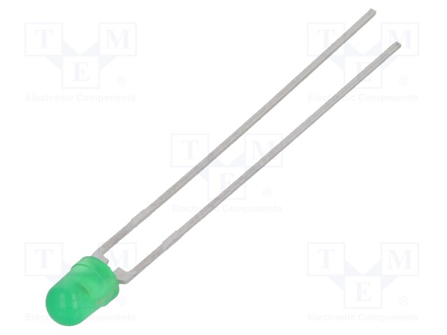LED; 3mm; green; 0.63÷1.2mcd; 50°; Front: convex; Pitch: 2.54mm