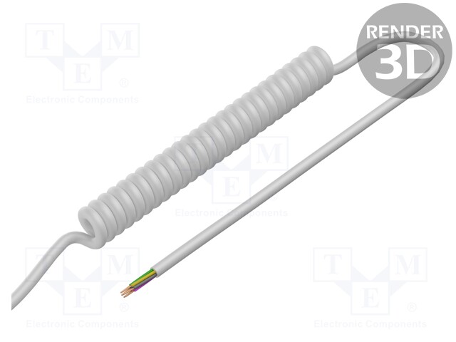 Wire: coiled; 7x0.5mm2; unshielded; PUR; white; 300V; 0.8m; 3.2m
