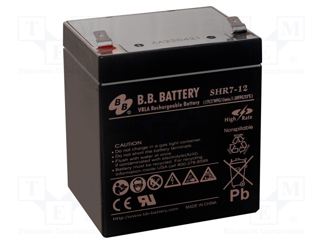Re-battery: acid-lead; 12V; 7Ah; AGM; maintenance-free; 1.84kg
