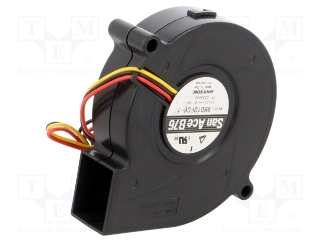 Fan: DC; blower; 12VDC; Ø76x20mm; 15m3/h; 39dBA; ball bearing
