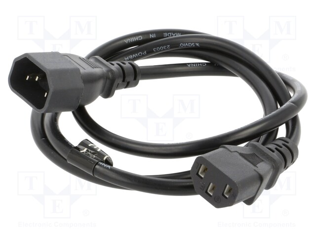 Cable; IEC C13 female,IEC C14 male; PVC; 1.2m; black; 3x0,75mm2