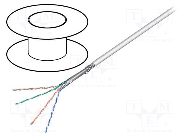 Wire; SF/UTP; 5e; stranded; CCA; 4x2x26AWG; PVC; grey; 100m
