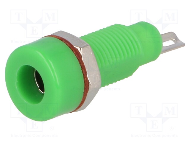 Socket; 4mm banana; 10A; 60VDC; green; nickel plated; insulated