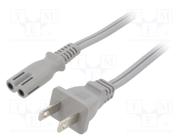 Cable; IEC C7 female,NEMA 1-15 (A) plug; PVC; 1m; grey; 2x18AWG