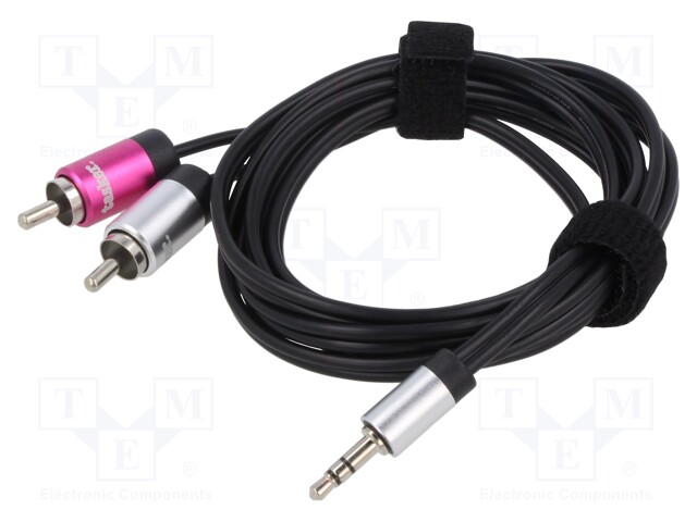 Cable; Jack 3.5mm 3pin plug,RCA plug x2; 1.5m; black; 0.08mm2