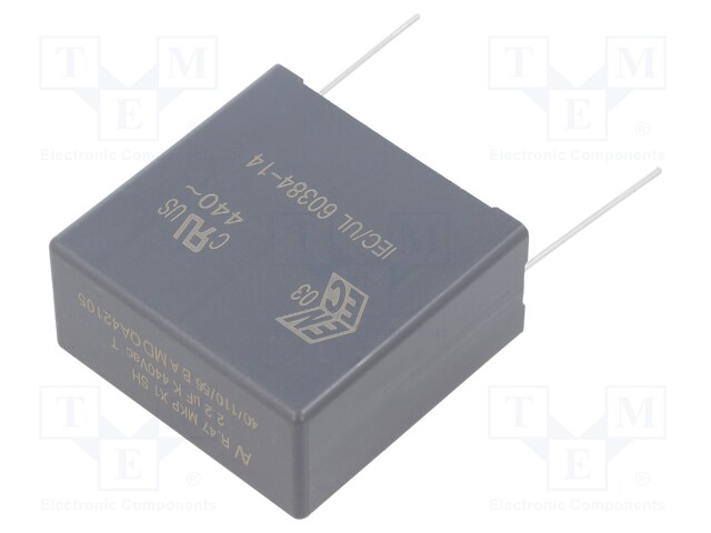 Capacitor: polypropylene; X1; 2.2uF; 440VAC; ±10%; THT; -40÷110°C